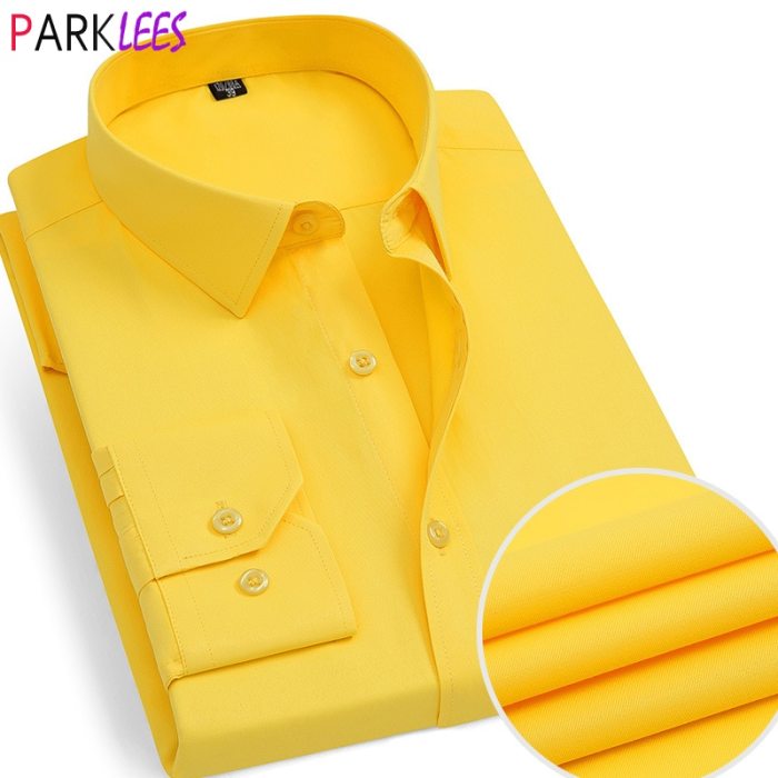 Men's slim fit yellow dress shirt